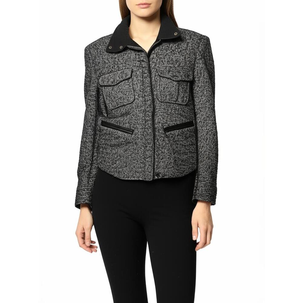 GAP Womens Black White Moto Jacket Tweed‎ Zip Up Blazer Chic Edgy Size M